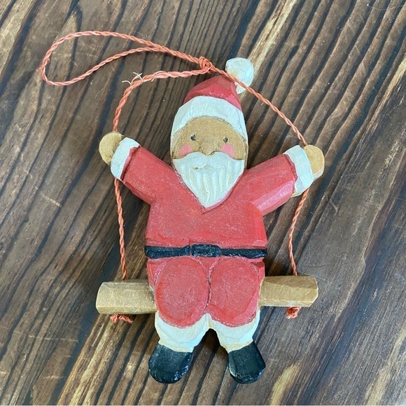Vintage Wooden Folk Art Santa Claus Christmas Ornament Santa on a Swing - Picture 1 of 7